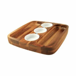 Athena Double Dipping Plate Set - Acacia Wood